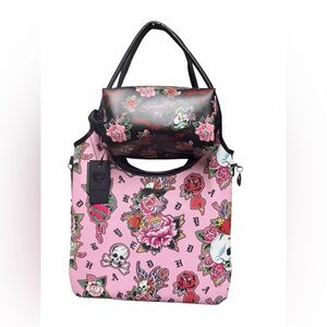 Ed Hardy Tattoo Print Tote Bag + Free Makeup Bag NWT